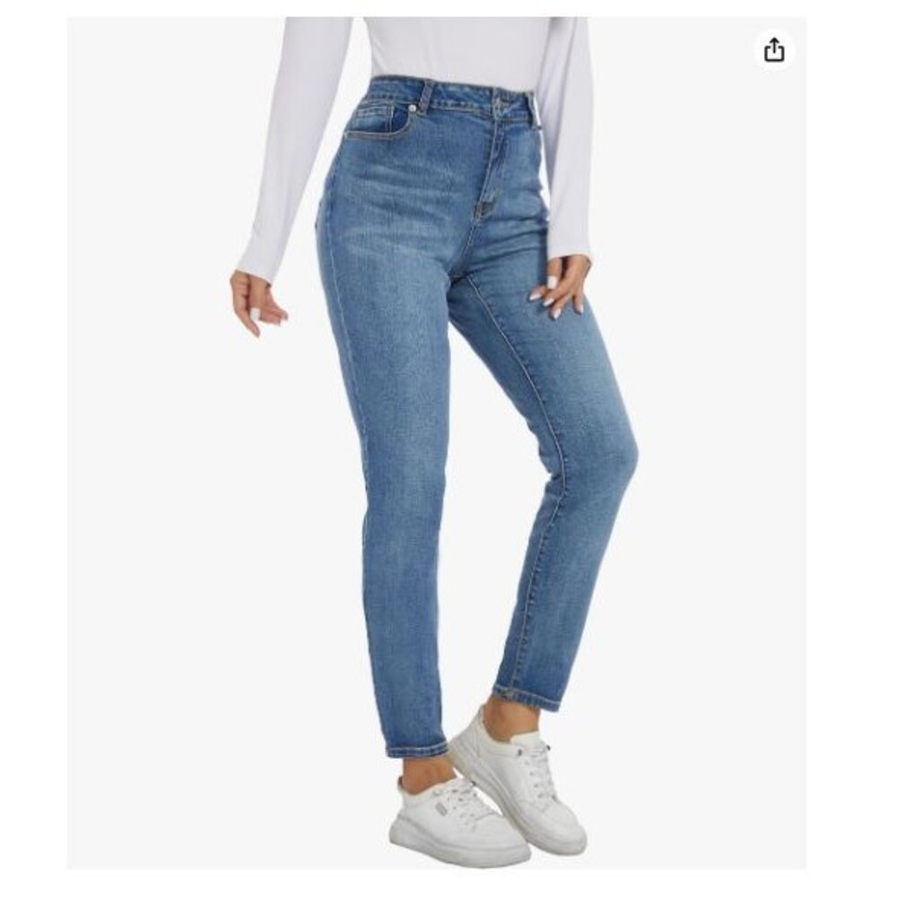 Women's Jeans High Waist Skinny Pants Stretchy 14 Slim Fit Leg Pants Light Blue